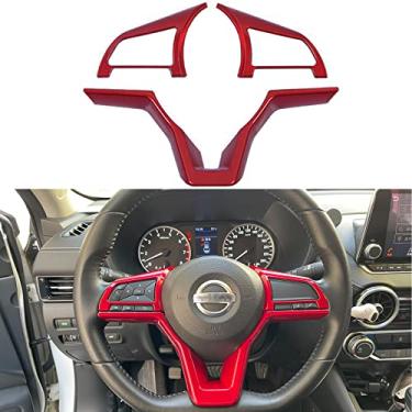 Imagem de KEALAS Acessórios de acabamento de capa de decoração de interiores de volante vermelho escuro para Nissan Altima (2019-2021), para Rogue (2017-2020), para Sentra/Versa 2020 2021, para Kick(2018-2021),