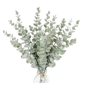 Imagem de 25 peças de buquê de plantas verdes artificiais de plástico para decoração de arranjo de flores falsas para escritório em casa, centro de arranjos de flores, Natal, decoração de casamento (25, verde