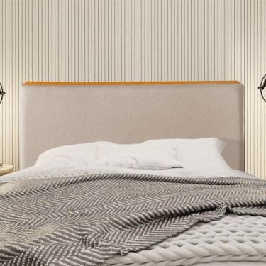 Imagem de Cabeceira Cama Box King 1,93m Estofada Detalhe em Madeira Java Linho B