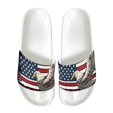 Imagem de GOSTONG Chinelo masculino sem cadarço, macio, antiderrapante, casual, peep toe, caminhada, interior e exterior, praia, chinelo, branco, tamanho 34-48, Bandeira americana de águia, 38