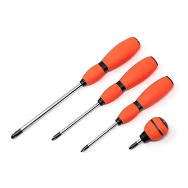 Imagem de RW 0159-100/101/102/103 JIS (Japanese Industrial Standard) Screwdriver 4-Piece Set JIS No. #1, 2, Stubby #2, 3 Cross Point Soft Grip Rubber Handle Made in Japan Full-Size Full Tang Solid Shaft