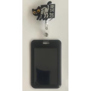 Imagem de Carretel de crachá radiologista radiologista de acrílico com glitter com porta-cartão de identificação, retrátil, capa deslizante