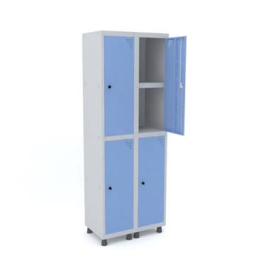 Imagem de Roupeiro de aço 2m 04 portas c/ prat. pitão pandin - cinza/azul dalí