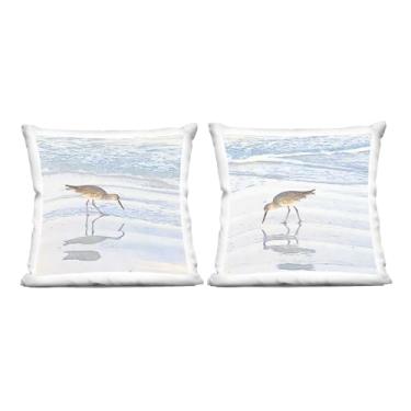 Imagem de Stupell Industries Seaside Sandpiper Birds Design por Christine Zalewski (conjunto de 2) Almofada estampada para ambientes internos, 45,7 x 18,7 x 45,7 cm, azul, 2 unidades