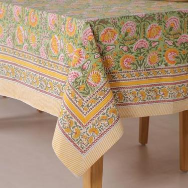Imagem de DecorAvenue Toalha de mesa de algodão estampada à mão – design floral elegante e tradicional, 100% algodão, macia e durável, perfeita para jantar, cozinha e decoração ao ar livre (retângulo de 6