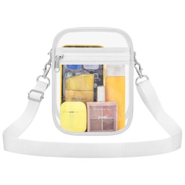 Imagem de AROUVOG Bolsa transparente para eventos de estádio masculina e feminina bolsa transversal transparente aprovada para estádio bolsa transparente à prova d'água, Branco, Small