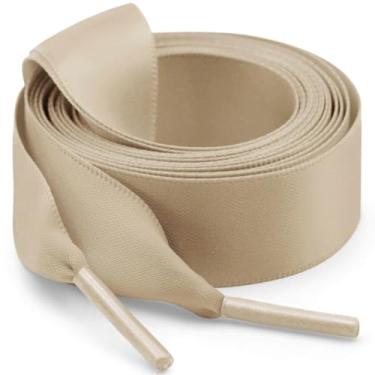 Imagem de Cadarços de fita de cetim plana WegoODZF 2 cm de largura para mulheres meninas tenis [2 pares], 06 Khaki, 55.12''Inch (140CM)