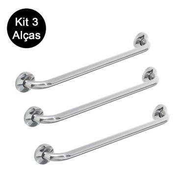 Imagem de Kit 3 Alças Apoio Banheiro Cadeirante Inox Idoso