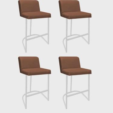 Imagem de Kit 04 Banquetas Com Encosto Noah Luxo Confort Bistrô Cozinha Ferro Branco Suede Terracota - Ahazzo Móveis