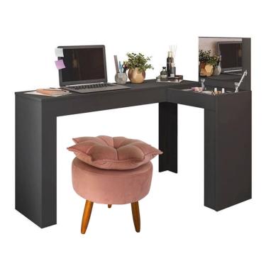 Imagem de Penteadeira Escrivaninha Com Puff - Preto/Rosa Móveis Leartam