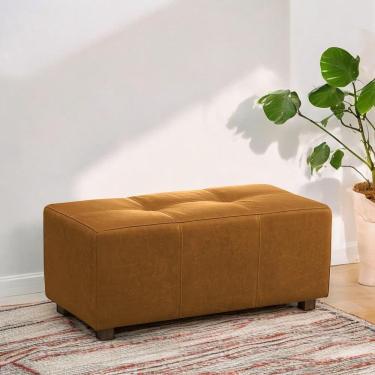 Imagem de Puff Decorativo Merlin Sala De Estar Couro Caramelo Manchado G88 - Gran Belo