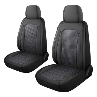Imagem de CAROMOP Capas de assento de carro de couro PU premium e flanela conjunto com 2 capas frontais com pano respirável, ajuste universal para a maioria das capas interiores de carros - Sedan Truck SUV