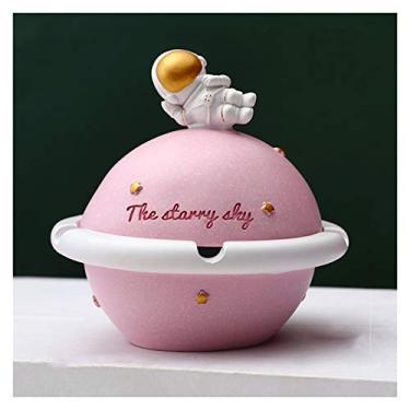 Imagem de Cinzeiros de astronauta criativo cinzeiros home office sala de estar cinzeiro 10 cm cinzeiro à prova de cinzas moscas com tampa (azul/cinza/rosa) decoração de casa (cor: rosa, tamanho: B)
