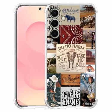 Imagem de malegaon Capa de vaca ocidental para Samsung Galaxy S25, Cowboy Cowgirl Cattle Colage, capa amortecedora de TPU macio para Galaxy S25