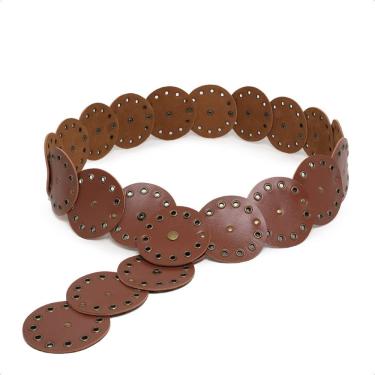 Imagem de Cinto Boho Chic Retro Feminino Country Festa Redondo Com Tachas Ouro Velho Tendencia Gringa Luxo