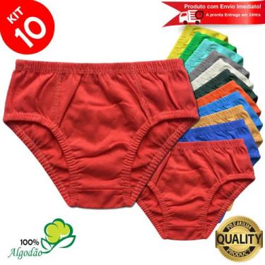 Imagem de Kit 10 Cuecas Slip Algodão Infantil Lisa Criança Kids - Lookinho Kids,