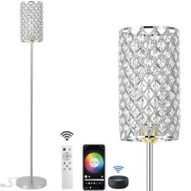 Imagem de EMORLO Luminária De Chão De Cristal Com Controle Remoto, Luminárias De Chão Inteligentes Em Prata Cromada Para Sala De Estar Com Lâmpada Incluída, Luminária De Pé De Cristal, Luminária De Chão De D