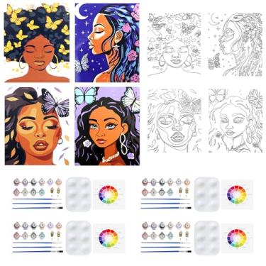 Imagem de Pacote com 4 kits de sorvete e pintura para adultos – Kit de tela pré-desenhada para pintar, beber e pintar para adultos e meninas tela noturna 20 x 25 cm, kits de pintura e sip party suprimentos para