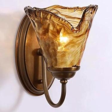 Imagem de Luminária de parede luxuosa em vidro, cobre, E14/E12, base criativa em formato de flor, para quarto, estudo, escadas, cabeceira, sala de estar