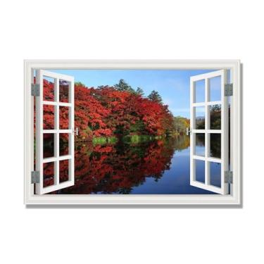 Imagem de PY3H69 Arte de parede em tela de janela aberta, impressão natural em tela. Lindo cenário de montanha 33 cm, decoração de parede de paisagem de janela, decoração de casa moderna. 60 x 90 cm-23,6 x 35
