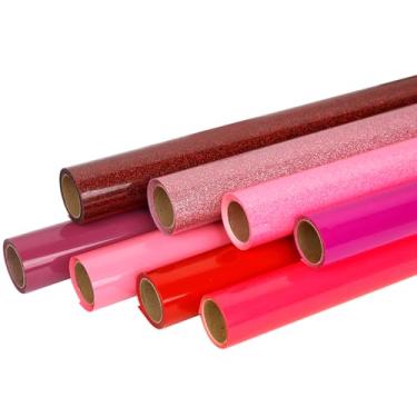 Imagem de FUNKAKA Pacote de vinil HTV de transferência de calor vermelho, 8 rolos 30,5 cm x 0,9 m rosa para camiseta 8 cores HTV para todas as máquinas de corte fácil de cortar