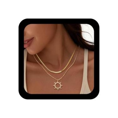 Imagem de Ximdble Colar vintage com pingente de girassol em camadas, gargantilha de cristal, corrente punk de cobra, strass, ocz, sunbrust, para mulheres, Zinco, Sem Pedra Preciosa