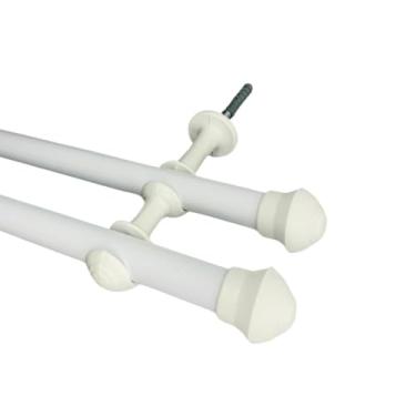 Imagem de Varão de cortina de Aço 2,0 metros Duplo 19mm fino Bastão de cortina Ferro Varão Duplo(Branco)