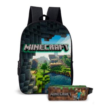 Imagem de Kit Mochila Com Estojo Escolar Infantil Game Estilo Blocos Para Menino