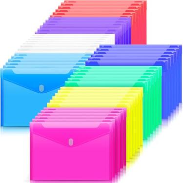 Imagem de Sooez Pacote com 50 envelopes de plástico, pastas de arquivos resistentes, pastas transparentes com bolsos, pastas para documentos, letra A4, pastas de arquivamento, armazenamento de papel, escola de