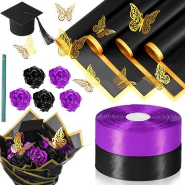 Imagem de Gilprop Kit de buquê de flores faça você mesmo, fita de rosa artificial para artesanato, papel de embrulho floral, tecido de haste de flor, rosa falsa para o Dia dos Namorados, Dia das Mães, presente