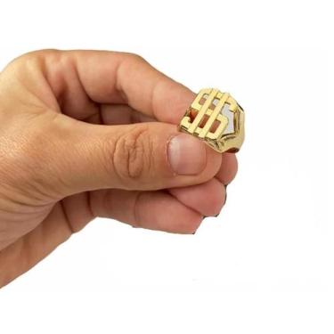 Imagem de Anel Cifrão Banhado A Ouro 18K Luxo Masculino Luxuria - Tojoia18K