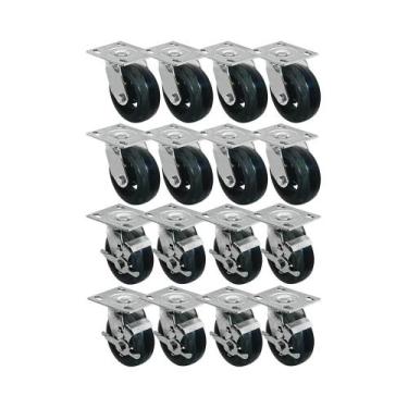 Imagem de Kit 16 un roda rodízio giratório freio borracha moldada 6 po - AJAX