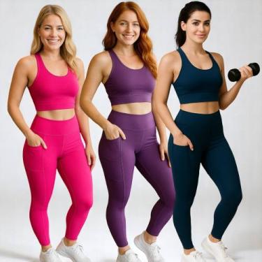 Imagem de KIT 3 CALÇAS Legging LISA com BOLSO Leg Fitness Academia Corrida Cintu