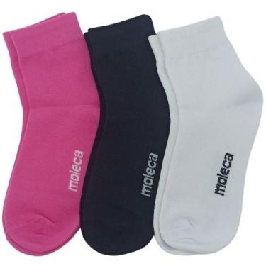 Imagem de Kit Meias Moleca Feminino 3 Pares Cano Médio, Preto, Branco, Rosa, 33/