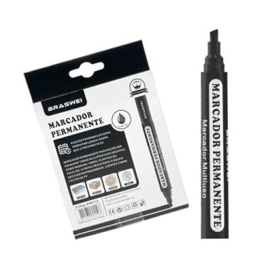 Imagem de Kit Canetão Permanente 12 Unidades para Diversas Superfícies Ponta Chanfrada Uso Profissional Preto