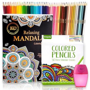 Imagem de The Mega Deals Lápis de cor para adultos, 50 lápis de colorir para adultos, conjunto de lápis de cor suave e vibrante com livro de colorir e apontador de mandala, materiais de arte para adultos e