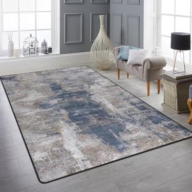 Imagem de Amorettise Tapete de área abstrato moderno 2,8 x 1,8 m azul marinho boho tapete de sala de estar antiderrapante macio para quarto, escritório, sala de jantar