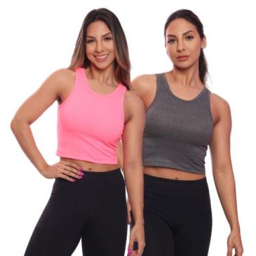 Imagem de Kit 2 Top Cropped Regata Canelado Feminino Blusa Básica - Brás e Cia, 