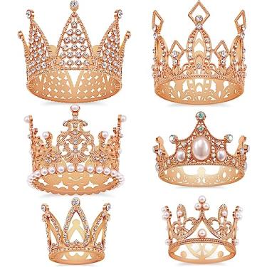 Imagem de SisBroo Topo De Bolo Em Formato Coroa Ouro Rosé, 6 Peças Feliz Aniversário, Decoração Princesa, Mini Coroas Para Arranjos Florais, Casamento, Festa (Ouro Rosé - 2, 6)