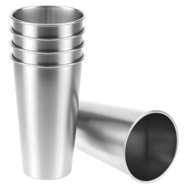 Imagem de QWORK Copos de aço inoxidável de 590 ml, pacote com 5 copos de aço 304 de 600 ml, copos de metal, copo inquebrável