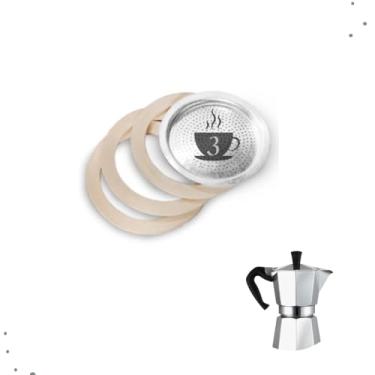 Imagem de Filtro E Borrachas Vedação Para Cafeteira Italiana/Moka De Alumínio Reposição Tamanhos (3 xícaras)