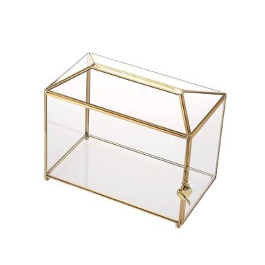 Imagem de Vaveren Caixa de vidro para cartões de presente, recipiente de armazenamento, peça central, porta-cartões de casamento multifuncional com fenda e trava para