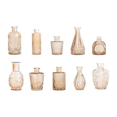 Imagem de Ioensy 10 peças de vasos de vidro para flores, mini vasos fofos para presente de aniversário, decoração portátil para casa, recipientes decorativos para, Marrom