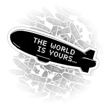 Imagem de 3 peças adesivos The World is Yours presentes motivacionais retrô citação adesivos pixel dirigível design sonhadores e visionários decalque de carro para laptop, garrafa de água, notebook, capa de