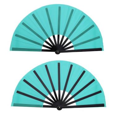 Imagem de Nydotd 2 pacotes de leques grandes de rave leques dobráveis de mão tecido de nylon dobrável para homens mulheres linha de desempenho dança chinês Kung Fu Tai Chi decorações festival festa presente