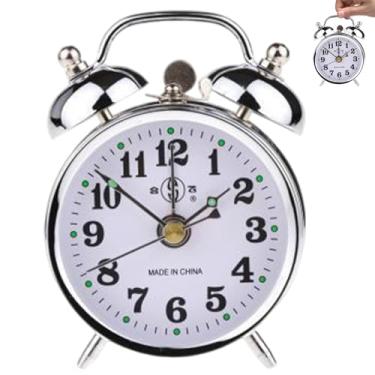 Imagem de Despertador, despertador de corda 10 x 5 x 14 cm prata moderno pequeno metal manual vintage corda sem pilhas presentes para escritório em casa, mecânica