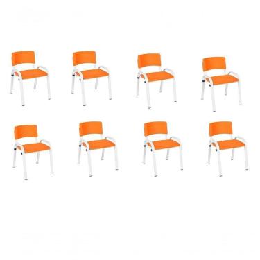 Imagem de Kit 8 Cadeiras Infantil Iso, Escola, Base Branco- Laranja