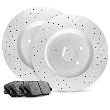 Imagem de Para Ford C-Max 2013-2018, Escape, Transit Connect R1 Concepts Kit de rotores de freio perfurados transversalmente traseiros + pastilhas de freio de cerâmica