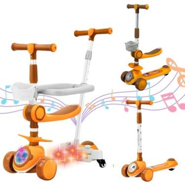 Imagem de Patinete Infantil 3x1 Amarelo Com Cesto Pequeno E Empurrador - Importw