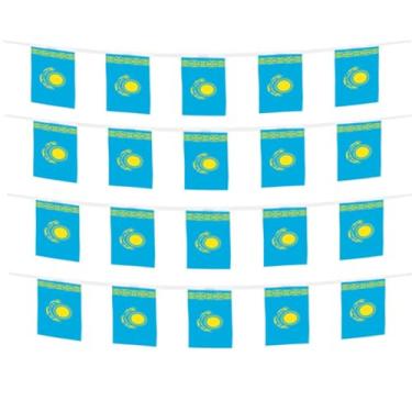 Imagem de FFILL 20 pés 20 bandeiras bandeira do Cazaquistão, mini bandeira do Cazaquistão, faixa pequena, para festas, lojas e bares, e celebrações do dia internacional. Bandeiras temáticas do país asiático